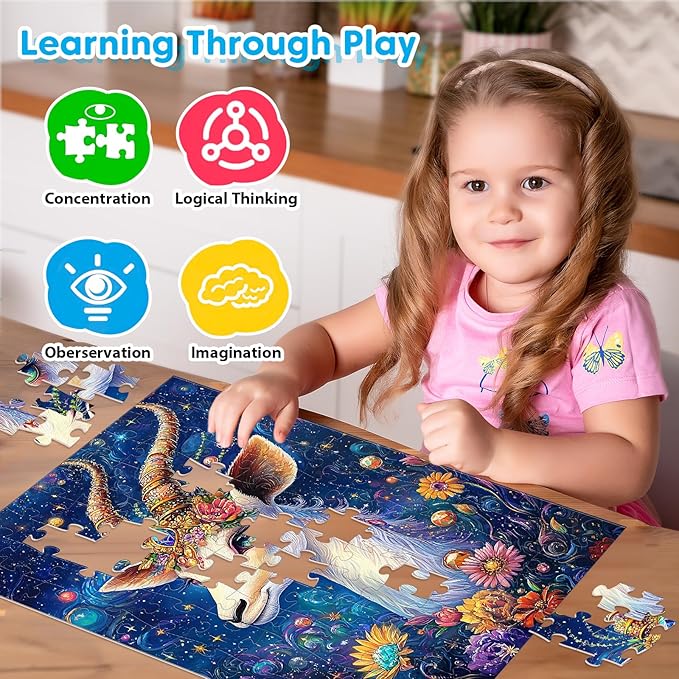 4-Pack 100 Piece Puzzles for Kids Ages 4-6 6-8 8-10, Adorable Puppy Parrot Springbok Fox Jigsaw Puzzles, Set for Kids Adults Seniors, Fun and Educational Toys for Family