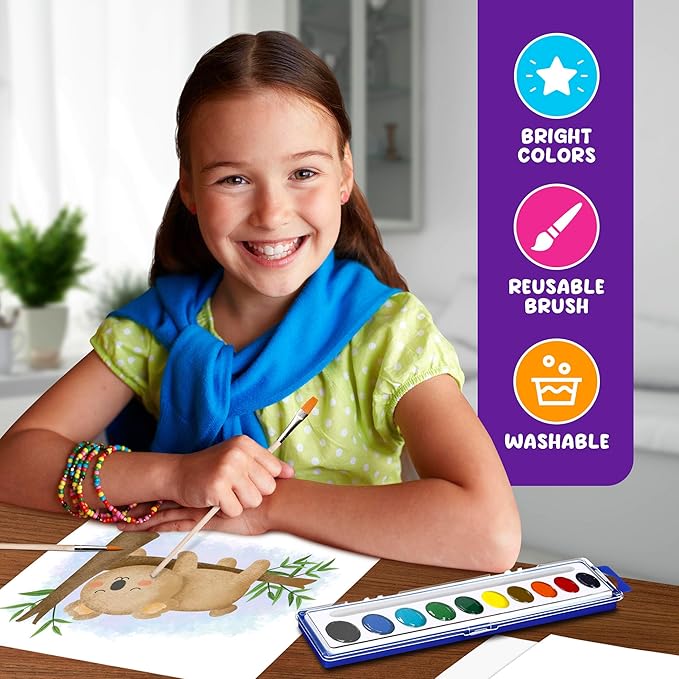 10-Color Water Color Paint Sets for Kids 30 Pack Bulk Watercolor Paint Set Washable Acuarelas Watercolor Palette Mini Paint Sets for Kids Party Favor Classroom Water Paint Kit 2 Wood Brushes Included