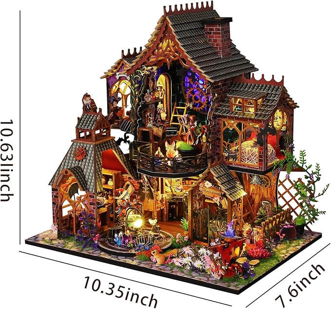 DIY Miniature House Kit,Tiny House Model Kit Dollhouse with Light & Tools, DIY Wooden Dollhouse Miniature Kit for Adults and Teens, Creative Craft Magic House Kit, Home Decor(Magic Spirit)