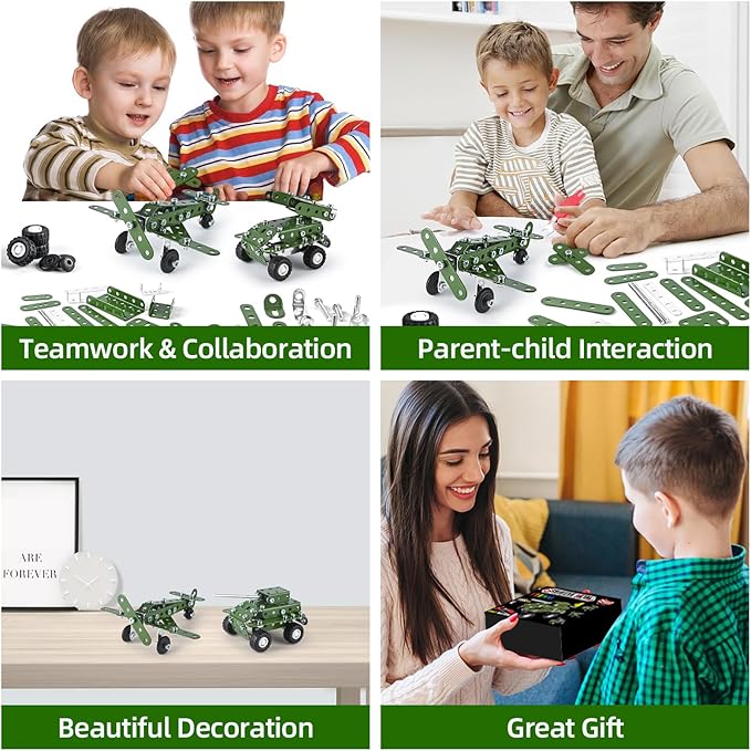 Metal Building Military Series Assembly Toys,Small Construction Set for Kids Ages 4-8, Military Toys for Boys Age 8-12,STEM Toy Gifts for Model Army Kit(166pcs No Motor)