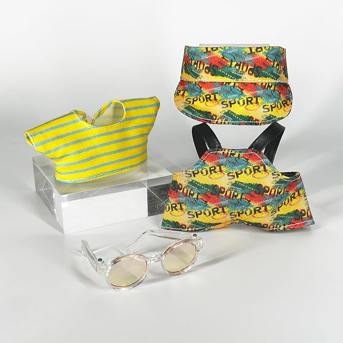 17cm Clothes Set (NO Doll) 4PC Set Hat Glasses Overalls for 17cm Accessories Suit, Doll Clothing for Trendy Blind Box，Cute Clothes for LBB Doll Dress up Unique Style,Ethnic Cute Combination (Yellow)