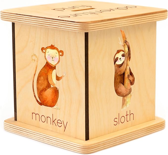 Wooden Piggy Bank for Kids and Adults, Personalized Gift Handmade in USA by BloomOwl, Custom Piggy Bank, Personalized Banks for Kids, Gifts for Baby Boys and Girls (Safari)