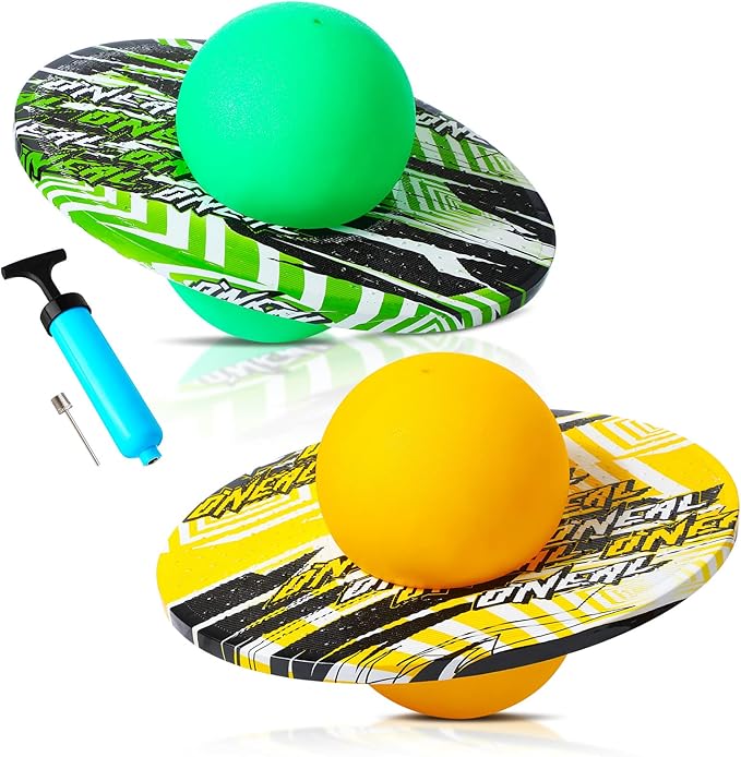 Junkin 2 Pcs Pogo Ball Trick Board Toy Balance Board Pogo Balance Bounce Ball with Pump and Strong Grip Deck for Fun Challenge Fidget Indoor,Outdoor Toys