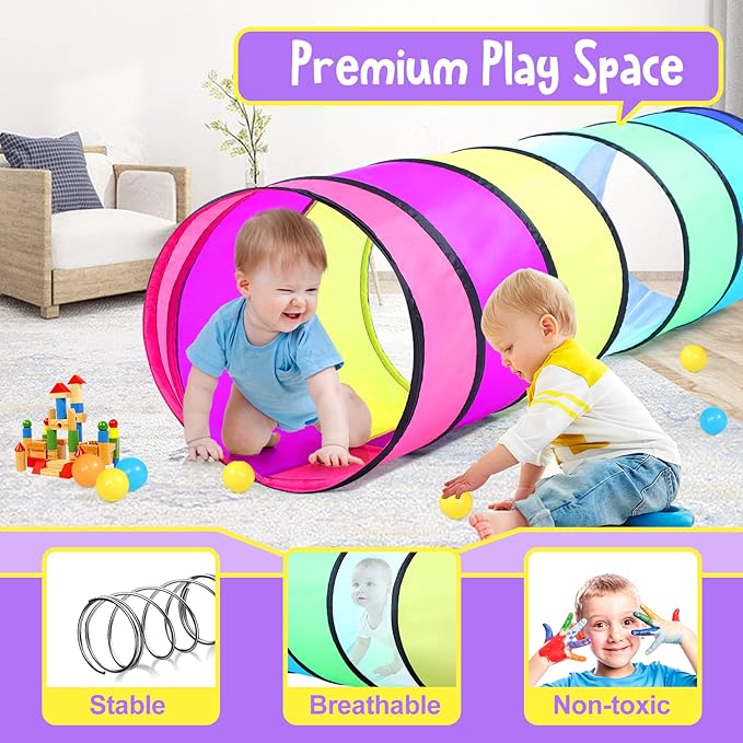 Colorful Baby Play Tunnel for Toddlers with Mesh Window, Cat Toy for Dogs Pets, Kids Crawling Play Tent Pop Up Toddlers Tunnel Indoor Outdoor Toy Gift (Rainbow Baby Tunnel)