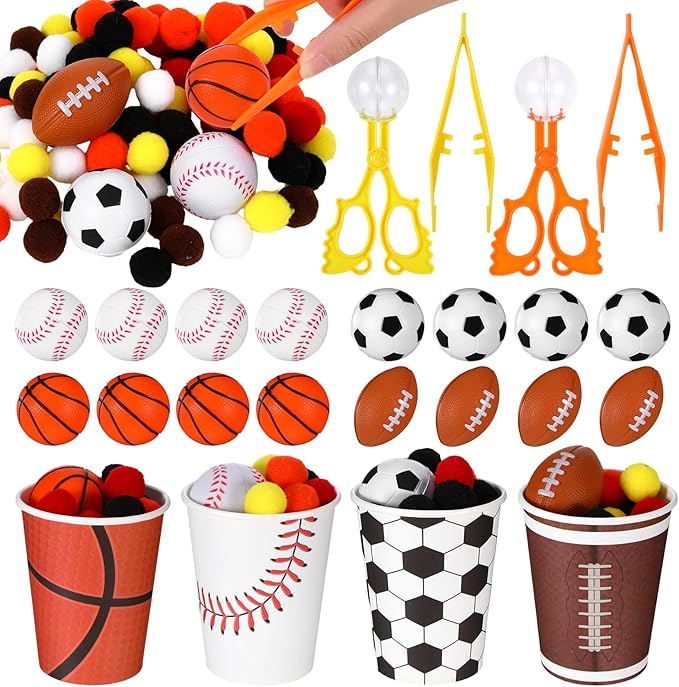 228Pcs Sensory Bin Filler Sensory Bin Accessories Fine Motor Football Basketball Soccer Baseball Sport Themed for Counting Sorting Numbering DIY Crafts Fine Motor Games