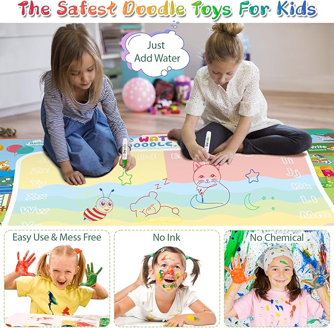Extra Large Water Doodle Mat 60 x 40 Inches Kids Water Painting Doodle Drawing Mat Toy Writing Free Coloring Magic Educational Toys for Boys Girls Age 3 4 5 6 7 8 Year Old Christmas Birthday Present
