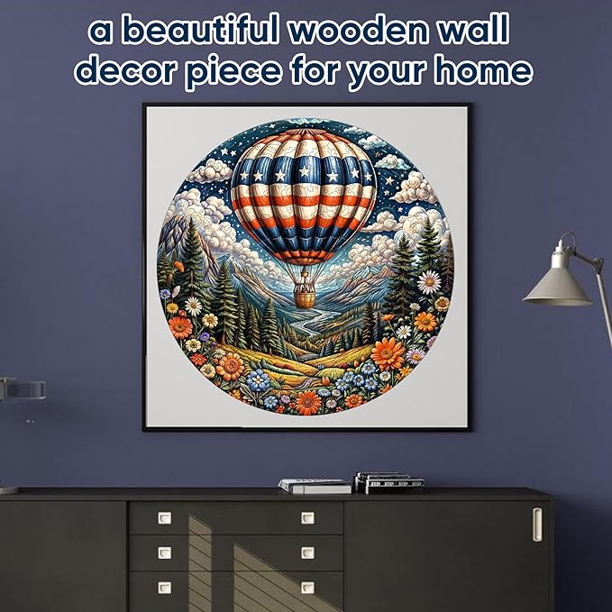 Wooden Puzzles, Hot Air Balloon Jigsaw Puzzles 200 Piece, Medium, Unique Shape Animal Adult Puzzles, Irregular Best Gift for Adults and Kids Family Game (11.2x14.4 in)