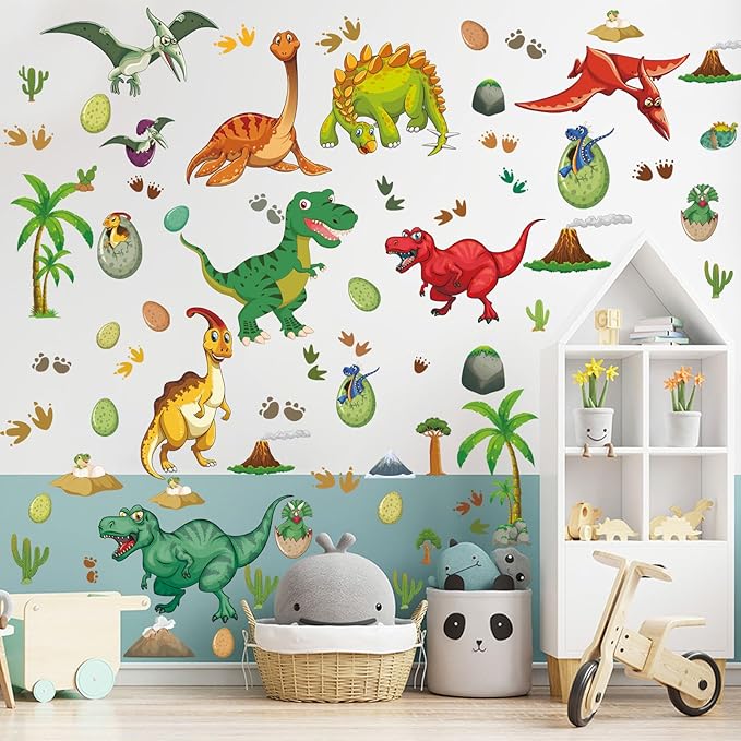 Glow in The Dark Dinosaur Wall Decals, Glowing Dinosaur Wall Stickers Colorful Large Removable self-Adhesive Decal for Ceiling Boys Bedroom Kids Baby Nursery Living Room Decoration