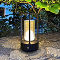 Portable Metal Table Lamp, 4000 mAh Rechargeable Outdoor Table Lamp, 3 Color Stepless Dimmable Cordless Lamp for Patio/ Camping/ Bar /Coffee Shop /Camping/ Indoor/Outdoor(Black)