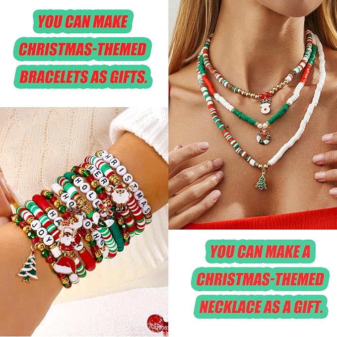 Ytuaebni Christmas Clay Beads Bracelet Making kit，2550 Christmas Charms Friendship Bracelet Necklace Earring for Necklace Jewelry Making Kit DIY Crafts Gift Supplies