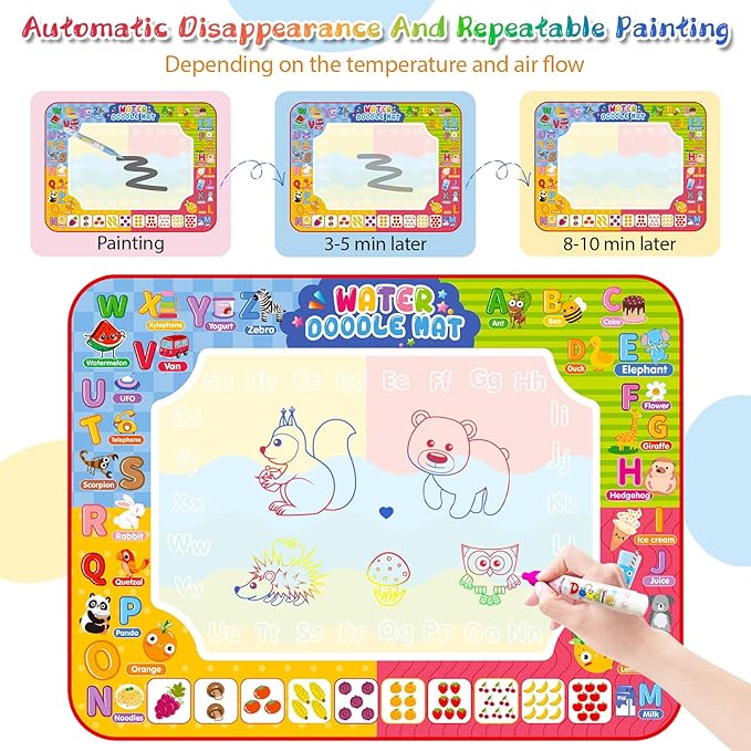 Water Doodle Mat 32 x 24 Inches Kids Water Painting Doodle Drawing Mat Toy Writing Free Coloring Extra Large Magic Educational Toys for Boys Girls Age 3 4 5 6 7 8 Year Old Christmas Birthday Present