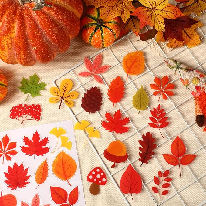 MARFOREVER 25 PCS Fall Window Gel Clings, Reusable Autumn Maple Leaves Thick Gel Clings Decals Thanksgiving Window Stickers for Kids Classroom Toddlers Home Party Supplies Window Glass Decorations