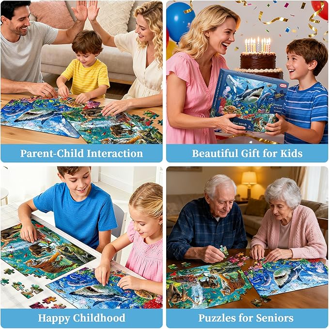Puzzles for Kids Ages 4-6, 2 Pack 100 Pieces Jigsaw Puzzles for Kids 3-5 4-6 (Forest Animals and Ocean Life), Learning & Educational Games Beautiful Gift for Kid Toddlers 3-8