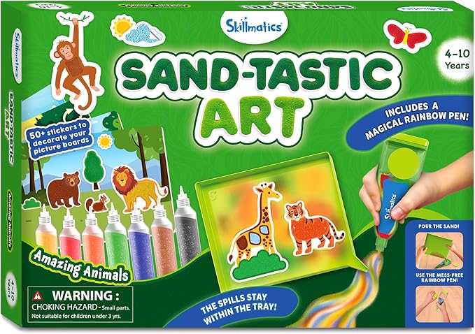 Skillmatics Sand Art Activity - Mess-Controlled DIY Animal Craft Kit with 50+ Colorful Stickers, Creative Arts & Crafts for Kids, Fun Hands-On Activity, Christmas Gifts for Ages 4, 5, 6, 7, 8, 9, 10