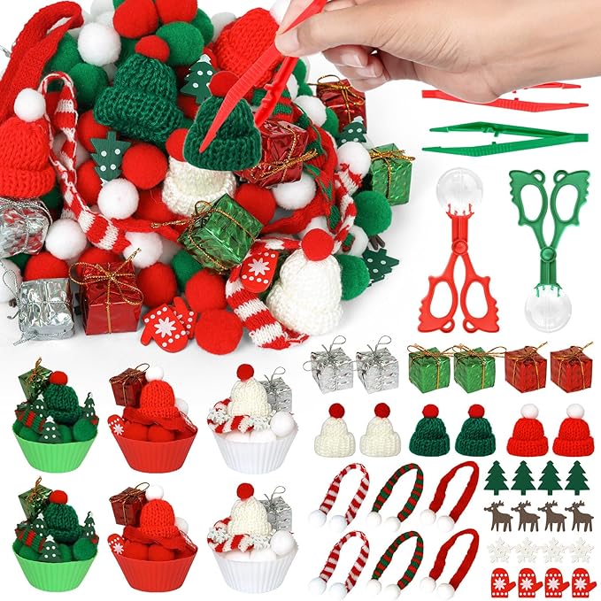 178 Pcs Christmas Sensory Bin Items Christmas Tree Hat Gift Box Counting Sorting Sensory Bin Filler Fine Motor Red Green Counts for Xmas Counting Decor