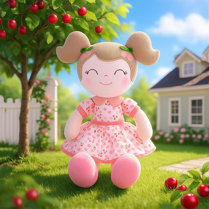Gloveleya Baby Doll Girl Gifts Plush Toys Soft Dolls Baby Gifts Cherry Girl Pink 14 Inches with Gift Box…