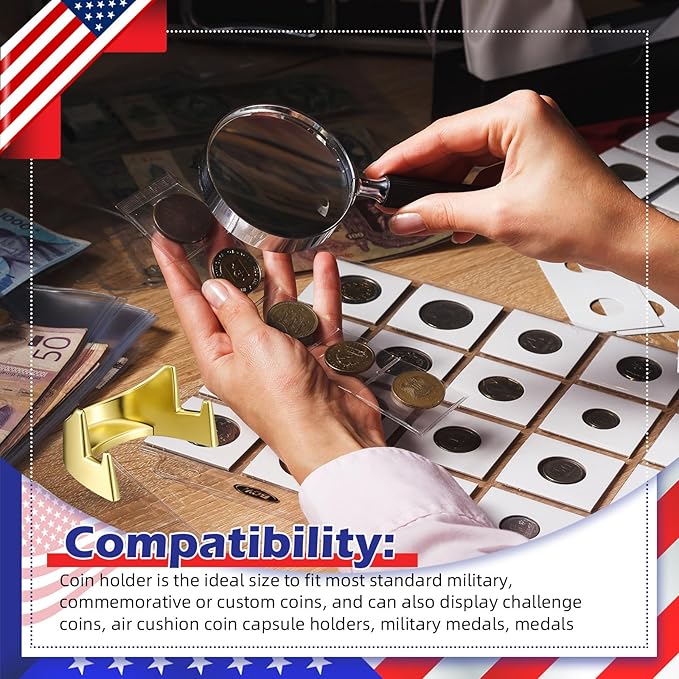 4 Pcs 1.69 Inch Metal Challenge Coin Display Stand Military Coin Holder Medallion Token Holder for Veterans Collectors Fits 2 Inches and up Coins Medals Pocket Watches(Gold)