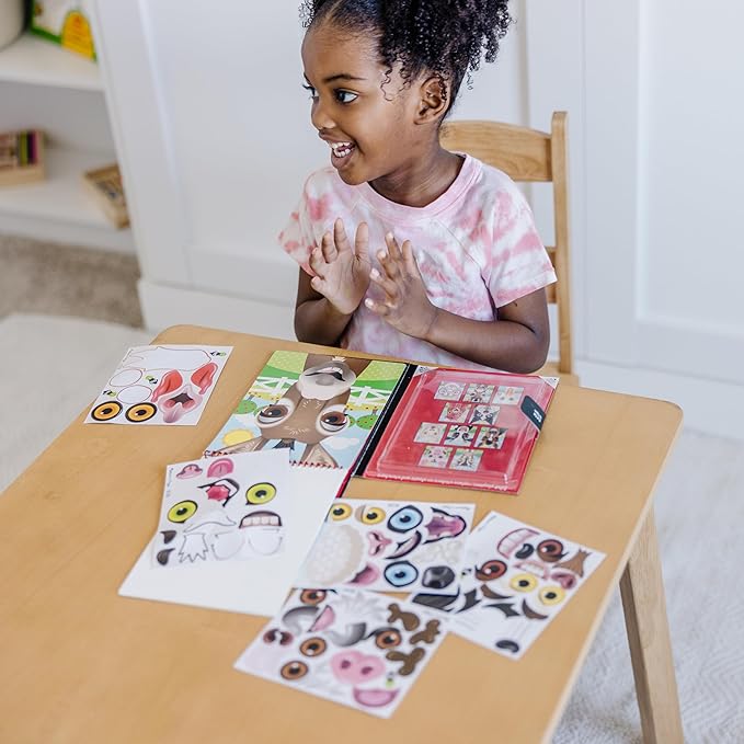 Melissa & Doug On The Go Make-a-Face Reusable Sticker Pad Travel Toy Activity Book – Farm Animals (10 Scenes, 76 Cling Stickers)