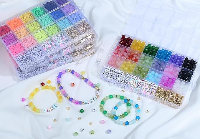 XIANNVXI 530pcs Glass Beads Kit for Friendship Bracelet 18color 8mm Colorful Glass Kandi Letter Beads Kit for Jewelry Making DIY Crafts