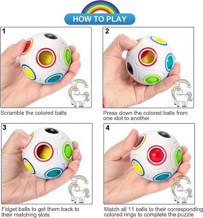 Vdealen Magic Rainbow Puzzle Ball, Fidget Ball Puzzle Brain Teaser Fidget Toy for Boys & Girls- Birthday Party Easter Valentines Christmas Stocking Stuffers for Kids Teen & Adults(White)