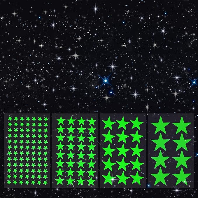 AOWDIAO Glow in The Dark Star Stickers – 630 Pieces (4 Sizes) – Luminous Ceiling & Wall Decor for Kids’ Bedroom, Nursery, Party
