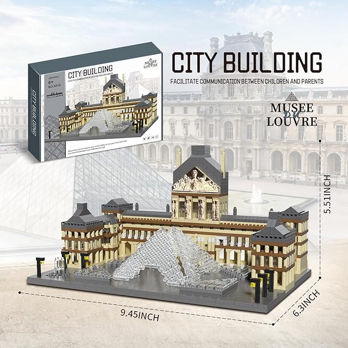 Paris Louvre Museum Building Blocks Iconic Landmark Model Toy for Teens Adults & Collectors 3D Puzzle Set for Educational and Decorative Fun