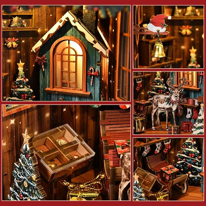 Book Nook Kit - DIY Miniature House Kit Bookshelf Decor 3D Wooden Dollhouses for Adults Teens LED Book Nook Kits for Adults Unique Birthday for Family and Friends