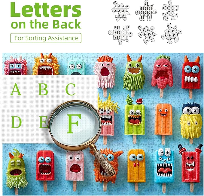 500 Piece Puzzles for Adults Funny Colorful Monster Ice Cream Jigsaw Puzzles 500 Pieces Cute Food Family Puzzle Challenging Family Puzzle Games Gift for Adults (21"x15")