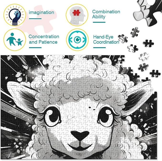 Sheep 1000 Pieces 3D Animal Thickened Wooden Jigsaw Puzzle for Adults Fun Toy Intellectual Game Home Decoration Stress Relief Toy Education Game Premium & Durable 1000pcs (75x50cm)