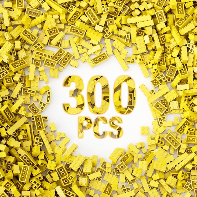 300 Piece Yellow Bricks Bulk Assortment Pack, Yellow Brick Accessories for Building with 12 Size, Compatible with Lego Parts and Pieces(Color: Yellow)