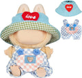 17cm Doll Clothing for Labubu - Kawaii Chic Style Set for 17cm Dolls, Cute Doll Outfit with Accessories - Blue and White Check Romper + Heart Shaped Blue Hat (Clothes Only)