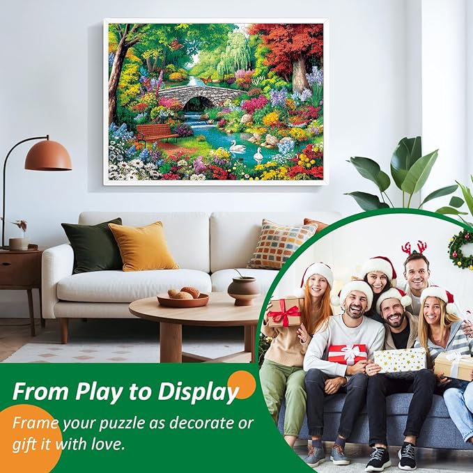 300 Piece Puzzle for Adults,Riverside Animal Puzzle for Kids Teen Adults,Spring Flower Landscape Jigsaw Puzzle 300 Piece,Interlock Perfectly Letter on Back,Family Activity Game Nights Gifts,20.5x15 in