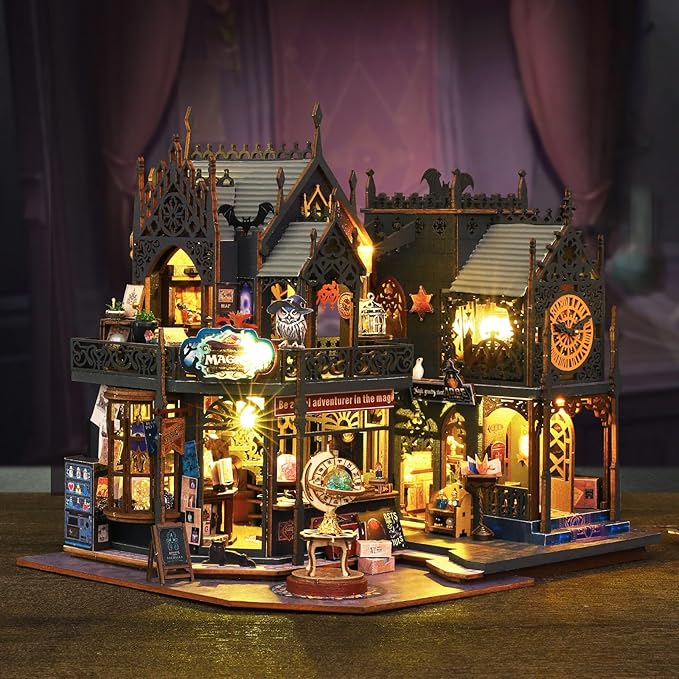 Miniature Dollhouse Kits, Tiny House Kit and Light, Doll House Kits for Adults to Building, Unique Gift for Birthday Christmas Day, Time Castle
