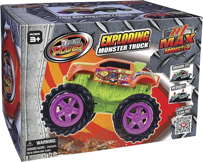 Exploding Monster Truck Toy with Explosive Crash Sounds and Lights, Smash It Up Again and Again, 8.7” Monster Truck Toys for Boys Kids Ages 3, 4-7 & Above | Toddler Toys for 3 Year Old Boys Gift