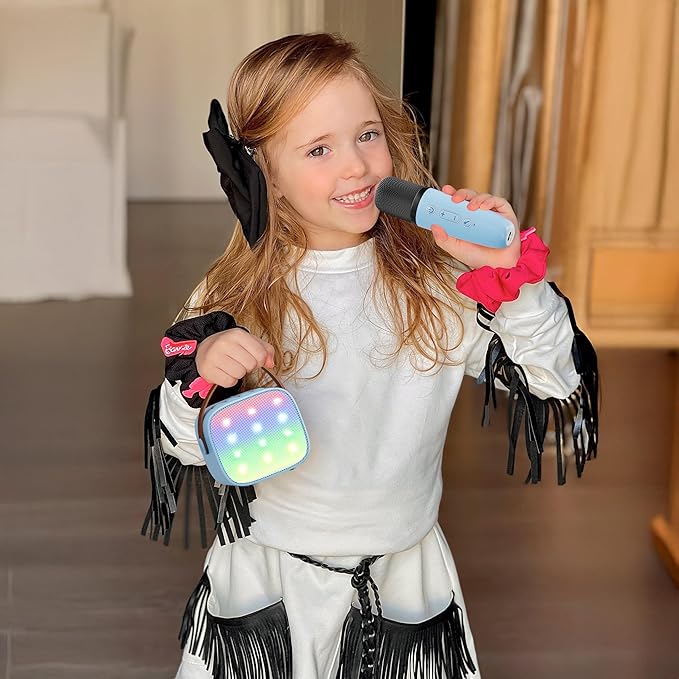 Mini Karaoke Machine for Kids, Portable Bluetooth Speaker with 2 Wireless Microphones, Most Popular Birthday Toys Gifts for Boys Girls 3 4 5 6 7 8 9 10 11 12 + Year Old Party Family School(Blue)