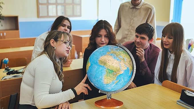 Replogle Illuminated World Globe with Stand, 12 Inch diamteter light up globe with 3-D Raised Relief Texture. Perfect for Children And Kid's Classroom and home Decor, Made In USA