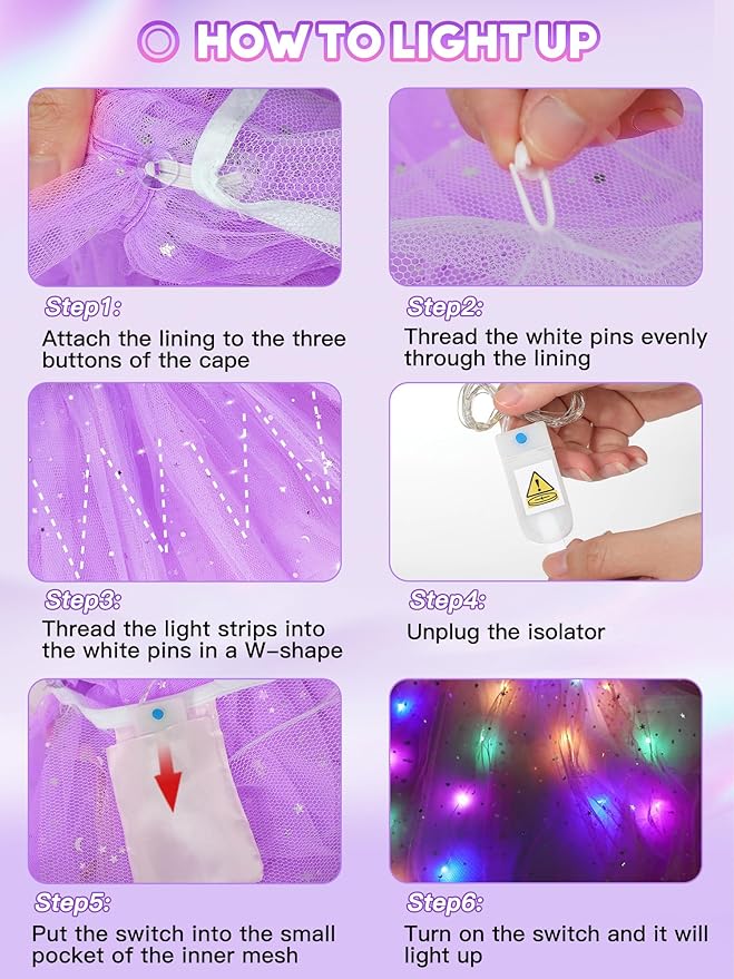 Light Up Princess Dress Up Clothes for Girls Aged 3 4 5 6, Princess Cape, Girl Costume for Christmas Birthday Gift