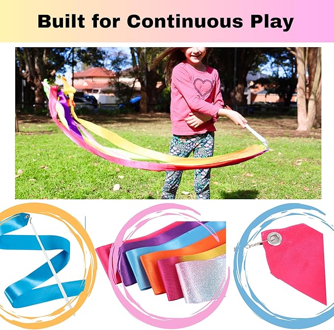 Ribbon Dancing Wands 10pcs Pack, Party Favor for Girls Birthday Favor Bags, Indoor Outdoor Kids Party Games, Gymnastic Party Gifts (Mixed Color with White handle, 10pcs Set)