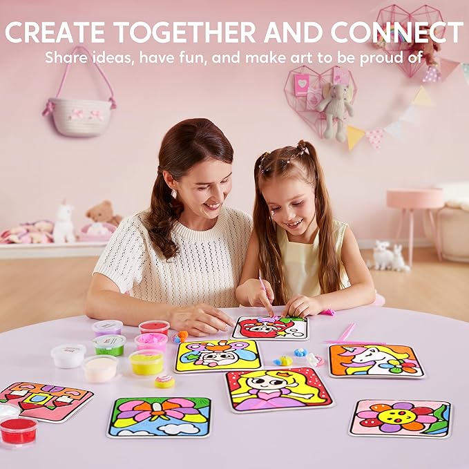 Klever Kits Air Dry Clay Painting, Air Clay Kit for Kids, 8 Pre-grooved Filling and Original Designed Boards, Easy Play and Non Toxic Material, Arts and Crafts for Kids Age 4-9