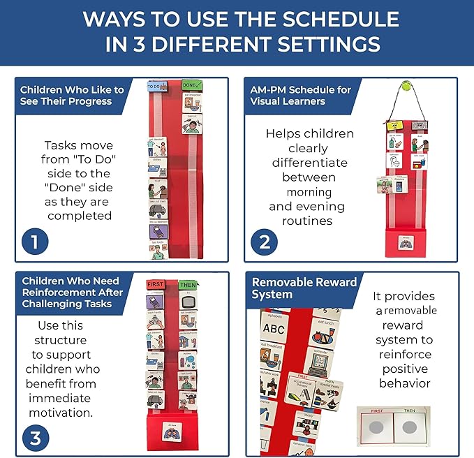 Visual Schedule for Kids – 133 Durable Plastic Picture Cards with Soft Loop Coins | Daily Routine & Chore Reward Chart for Home, School, Autism, ADHD & Special Needs Behavior Support