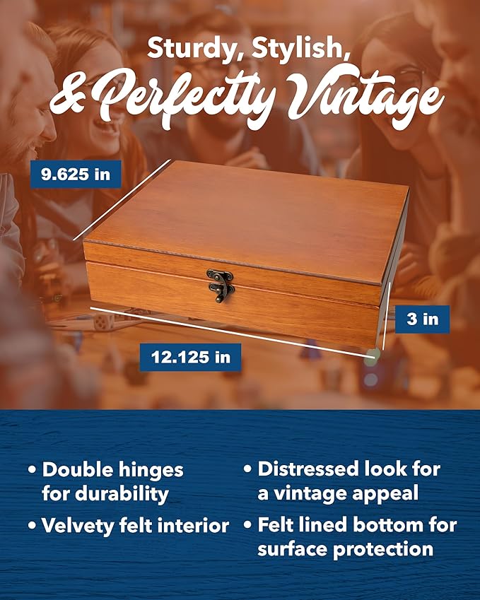 WE Games Old World Wooden Box with Brass Latch – Vintage-Style Wooden Keepsake Box for Jewelry & Trinket Storage, Light Cherrywood Finish