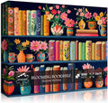 Blooming Bookshelf Jigsaw Puzzles 1000 Pieces, PICKFORU Wildflower Pages Puzzle, Plant Floral Flowers Books Literary Themed, Colorful Art Library Impossible Challenging Puzzles for Adults