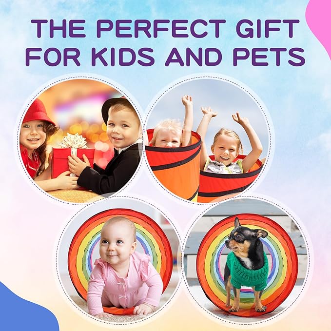 2 Pcs Play Tunnel for Kids Toddlers 6ft Multicolored Crawl Tunnel Play Tent for Baby or Pet Collapsible Gift for Boy and Girl Indoor and Outdoor Game(Classic)