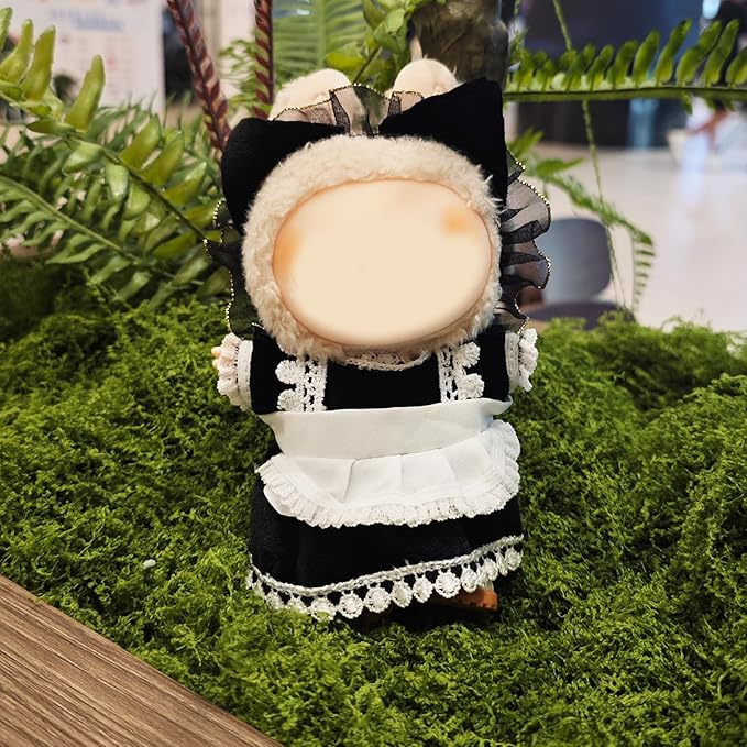 17cm Doll Clothes Set, Cute Girls Doll Outfits, 3 PCS Black Maid Style Dress Outfits Exquisite Accessories
