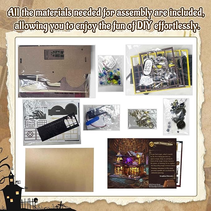 Flever Dollhouse Miniature DIY House Kit Creative Room with Furniture for Romantic Artwork Gift (Magic Treasure House)