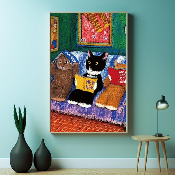 MOMIBOOK Puzzles for Adults 1000 Pieces Jigsaw Puzzles of Cat Book Club, Painting Image Animal Difficult Challenging Hard Impossible Puzzle Unique Funny Party Christmas Birthday Gifts