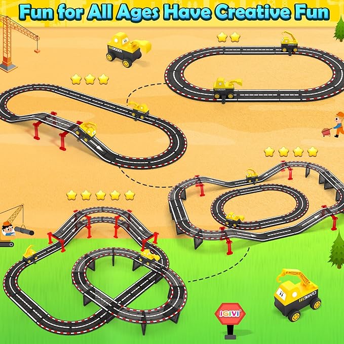 Magnetic Tiles Road Race Track with Engineering Car, Magnetic Building Blocks for Toddler Kids Toys, Educational Construction Toys Gift for 3+ Year Old Boys and Girls