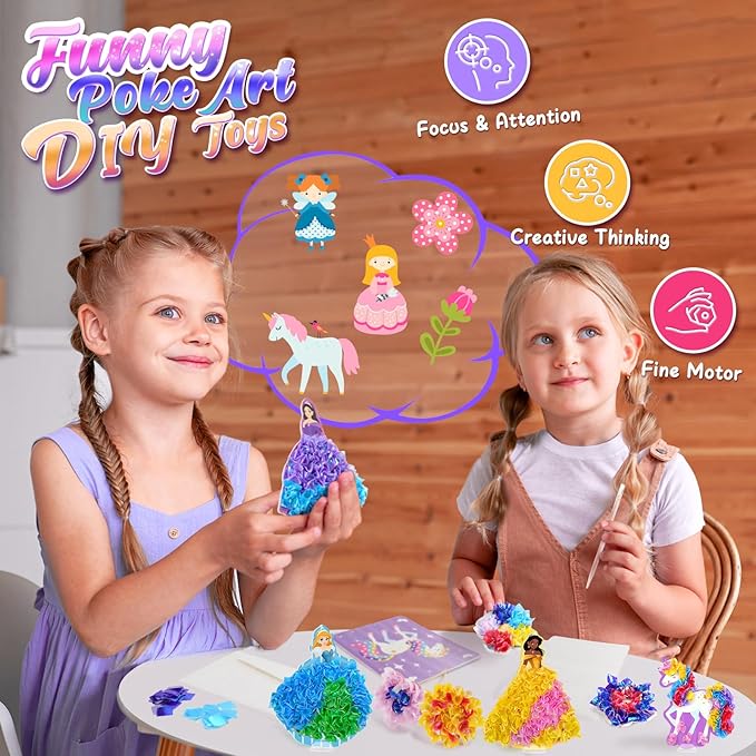 ZOOI Poke Art Kits, Arts and Crafts for Kids 4-6, Pretty Pretty Princess Game, Poke in Crafts for Kids Ages 4-8, Birthday Gifts for 4, 5, 6, 7, 8 Year Old Girl Toys Age 6-8 Art Kits