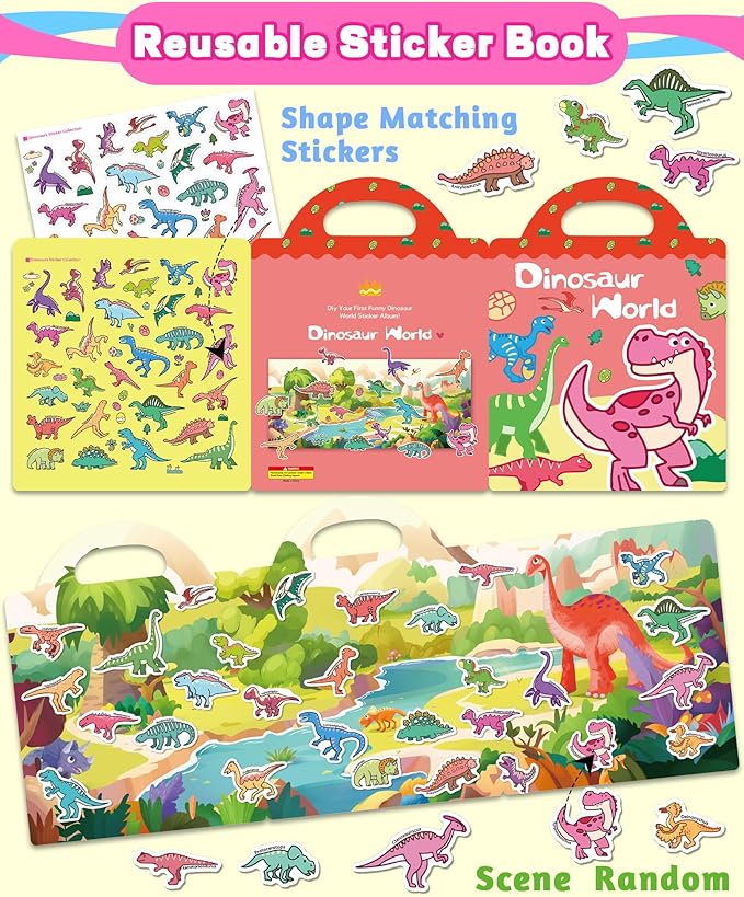 Reusable Sticker Book for Toddlers 2-4 Years, Stickers for Kids, Toddler Craft Activities, Toddler Travel Toys Ages 2+ Boy Girl Birthday Gifts