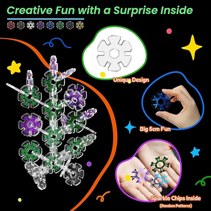 Translucent Interlocking Flakes Toys, Interlocking Discs, Creative Building Blocks of Snowflakes, 120PCS Construction Playset, Brain Teaser STEM Educational Toy for Kids Aged 4+
